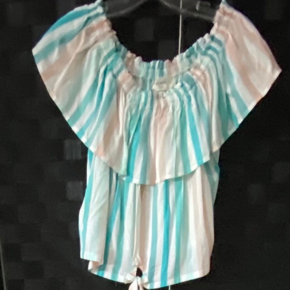 Ocean Drive, off the shoulder stripe top, size L